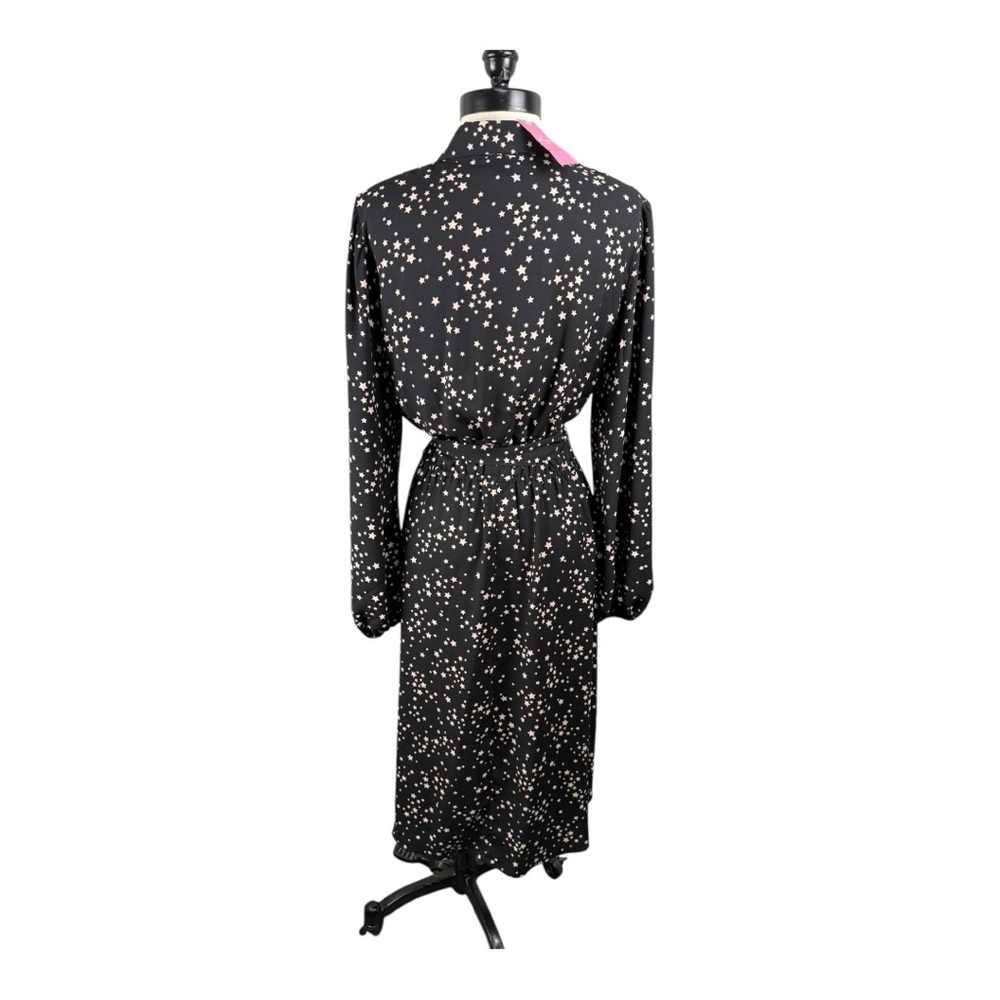 Kate Spade New York Star Print Shirt Dress Black Pink Tie Waist Ruffle Hem NWT 6 - Picture 3 of 11